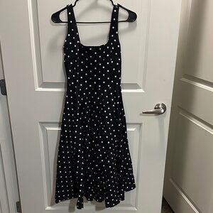 VENUS Black and White Polka Dot Midi Dress